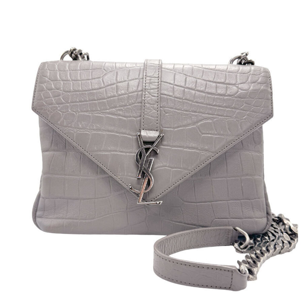 Saint Laurent shoulder bag embossed leather gray